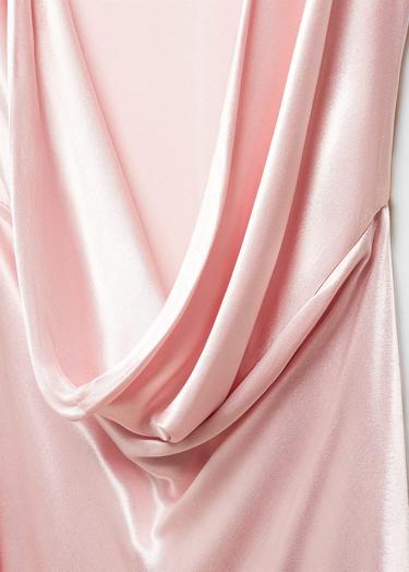  Mango Kadın Sırtı Açık Saten Elbise Pastel Pembe