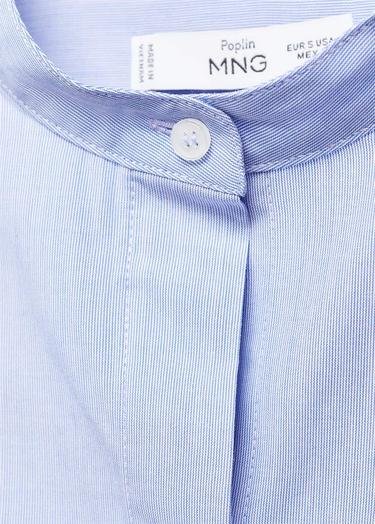  Mango Kadın Düğmeli Pamuklu Bluz Mavi