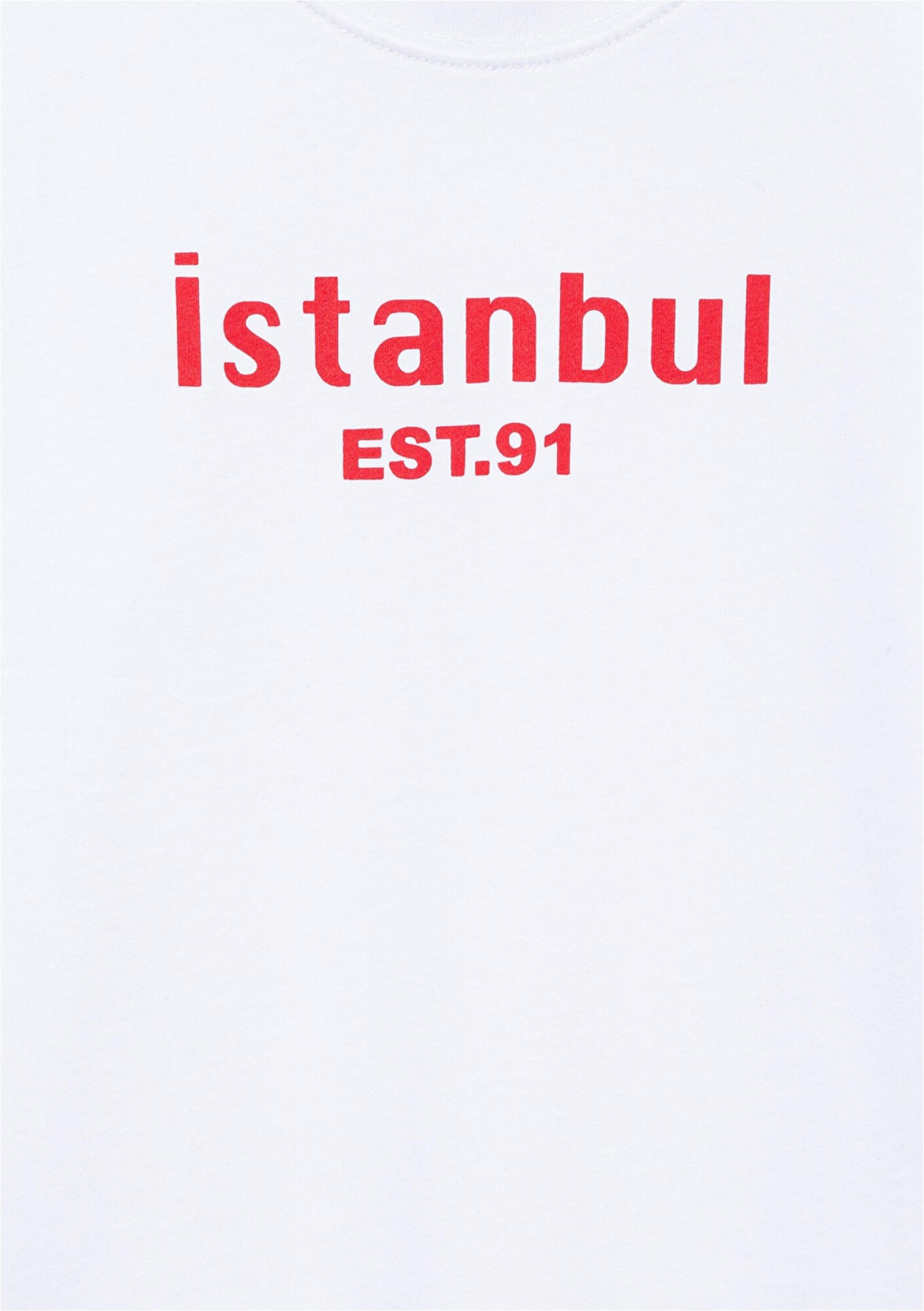 Mavi Istanbul Baskılı Beyaz Tişört Loose Fit / Bol Rahat Kesim 7610175-620