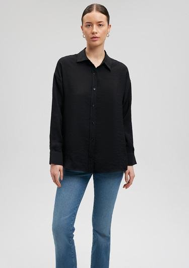  Mavi Siyah Gömlek Oversize / Geniş Kesim 1210769-35022
