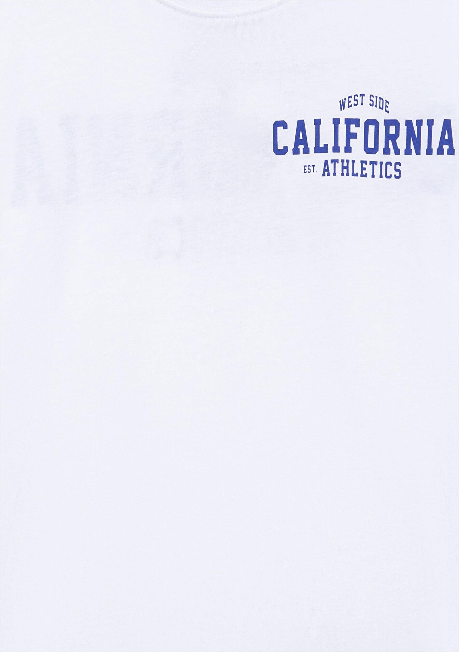 Mavi California Baskılı Beyaz Tişört Oversize / Geniş Kesim 6610198-620