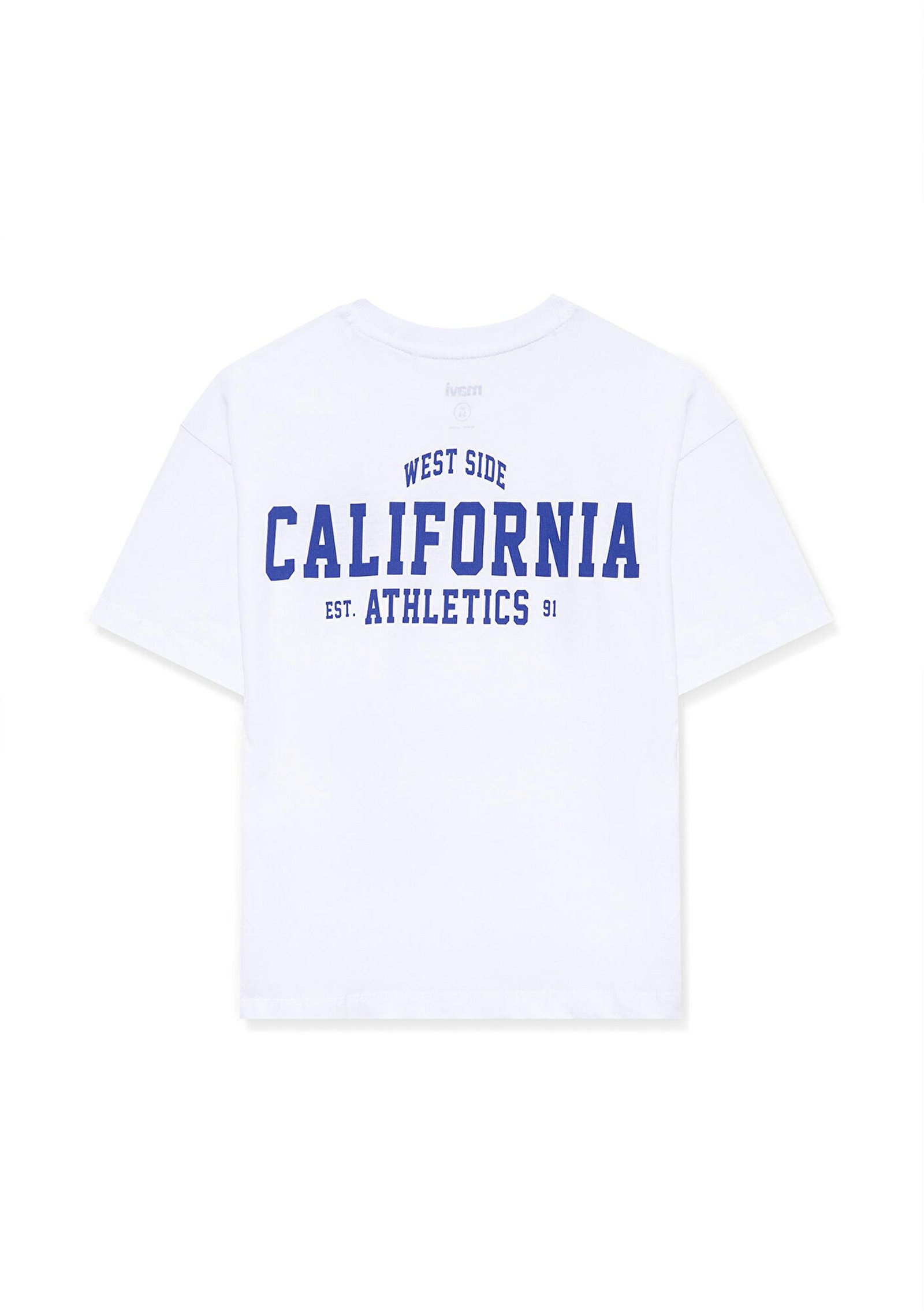 Mavi California Baskılı Beyaz Tişört Oversize / Geniş Kesim 6610198-620
