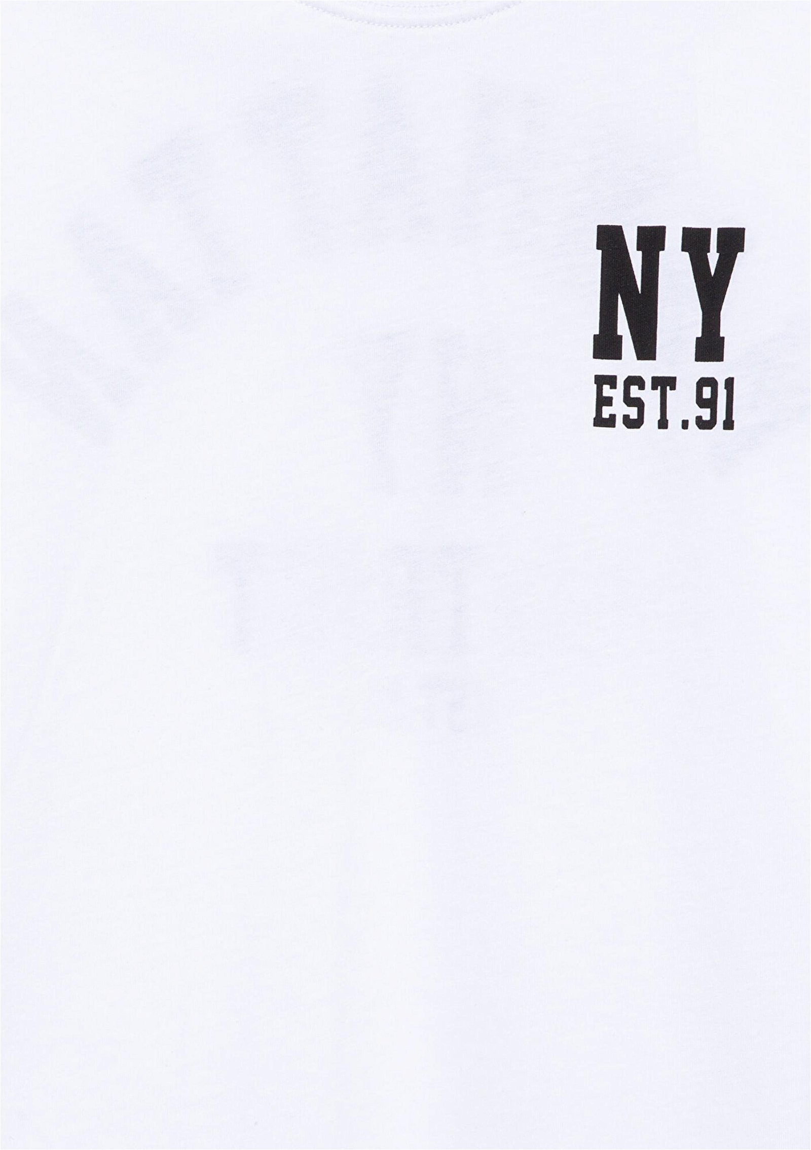 Mavi NY Baskılı Beyaz Tişört Oversize / Geniş Kesim 6610196-620