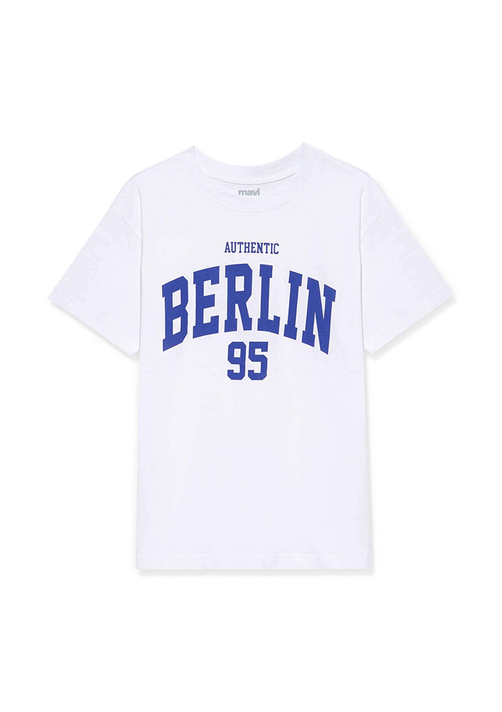 Mavi Berlin Baskılı Beyaz Tişört Loose Fit / Bol Rahat Kesim 6610180-620