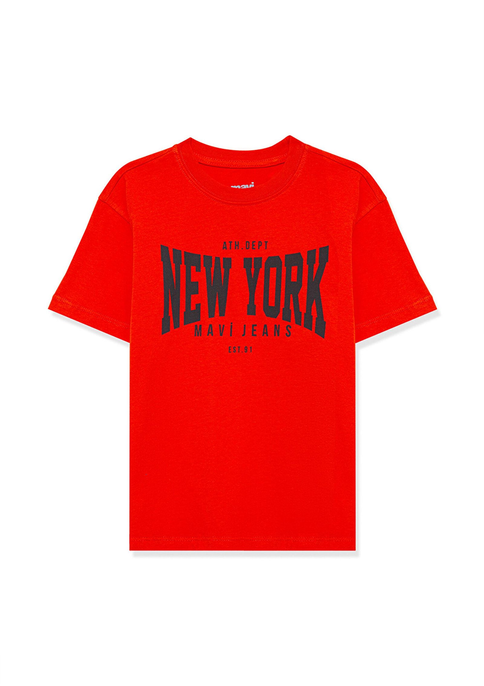 Mavi New York Baskılı Kırmızı Tişört Loose Fit / Bol Rahat Kesim 6610182-70480