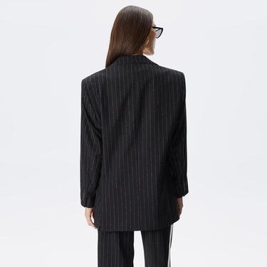  Tommy Hilfiger Oversized Prep Pinstripe Blazer Kadın Siyah Ceket