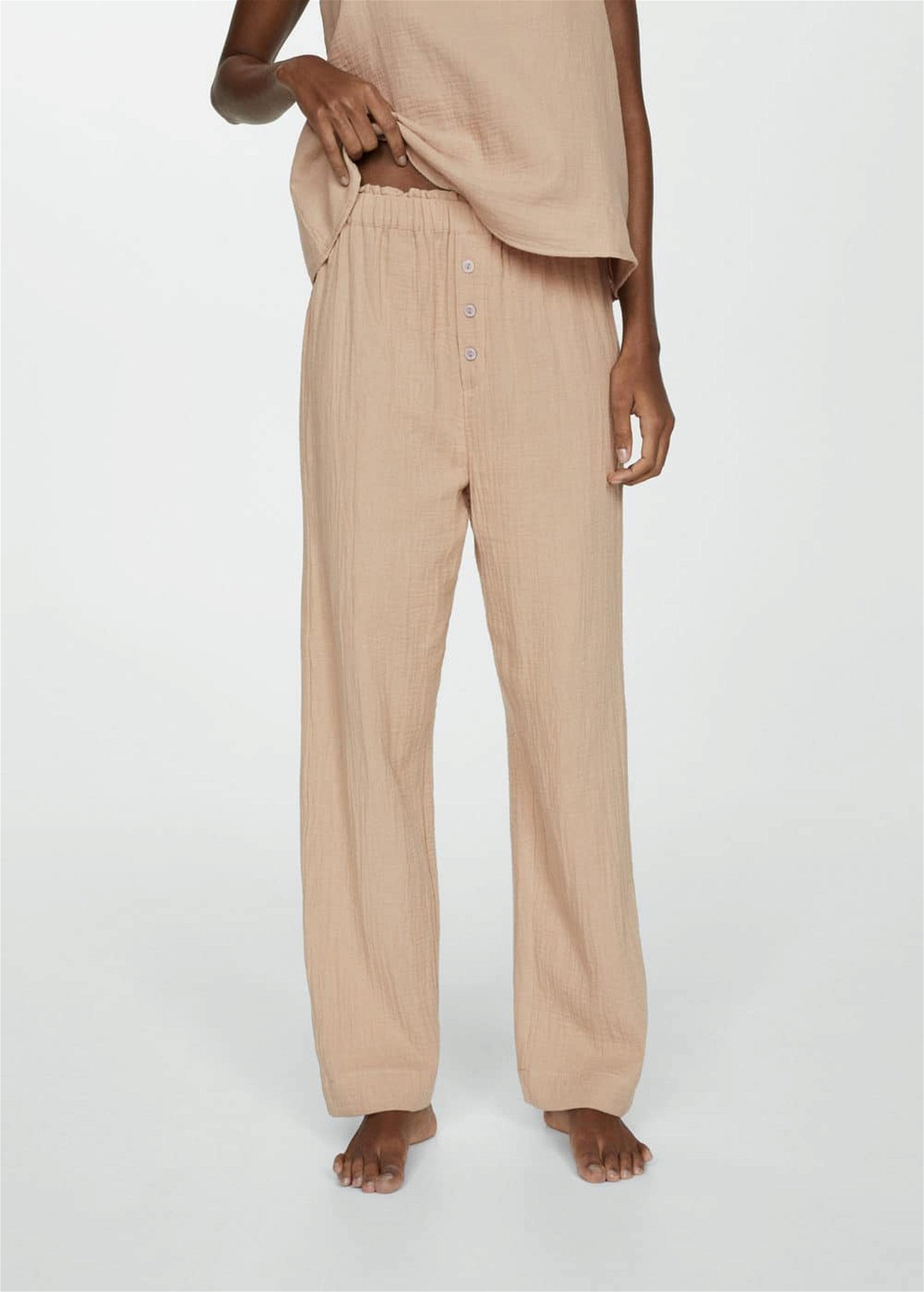Mango Kadın Pamuklu Tül Pijama Pantolon Kahverengi