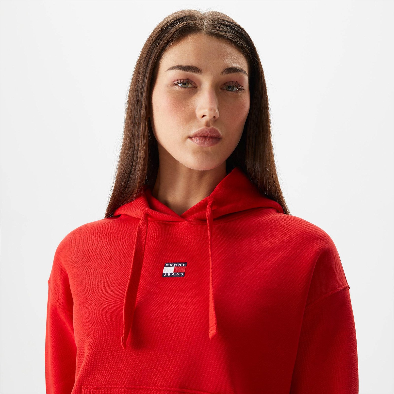 Tommy Jeans Badge Hoodie Kadın Kırmızı Sweatshirt