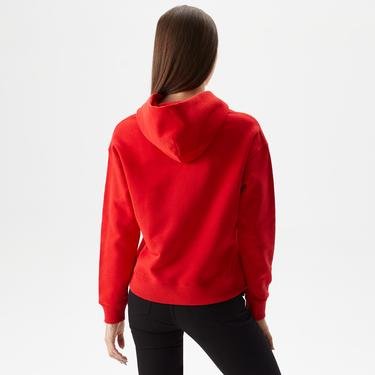 Tommy Jeans Badge Hoodie Kadın Kırmızı Sweatshirt