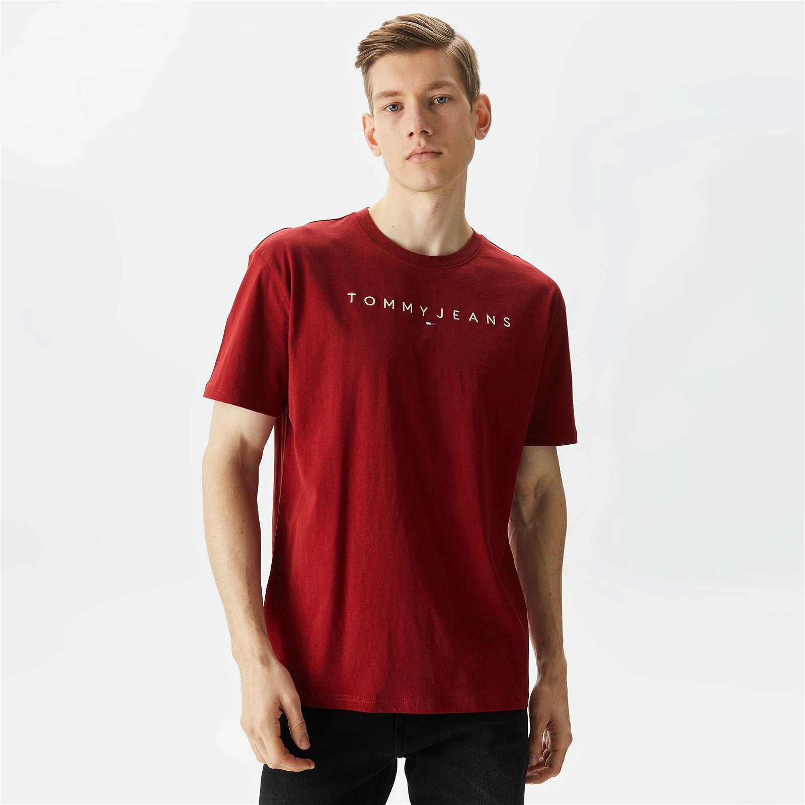 Tommy Jeans Reg Linear Logo Erkek Kırmızı T-Shirt