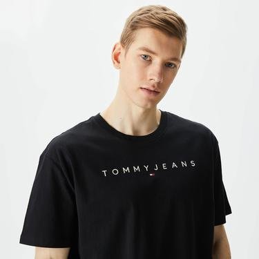  Tommy Jeans Reg Linear Logo Erkek Siyah T-Shirt