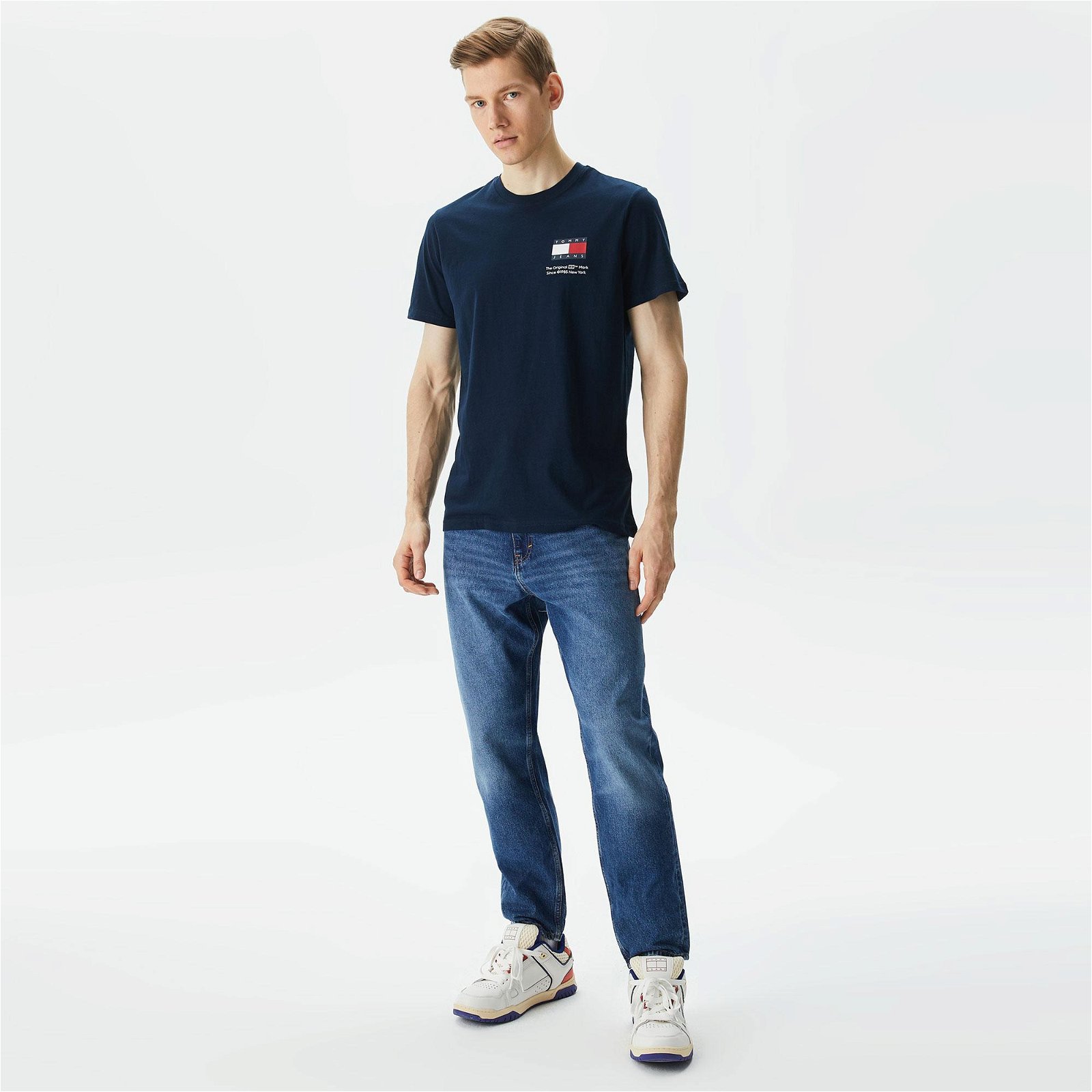 Tommy Jeans Slimential Flag Erkek Mavi T-Shirt
