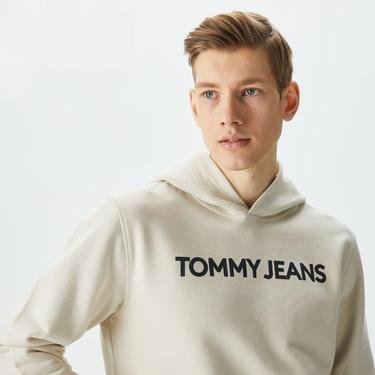  Tommy Jeans Reg Bold Classics Hoodie Erkek Krem Rengi Sweatshirt