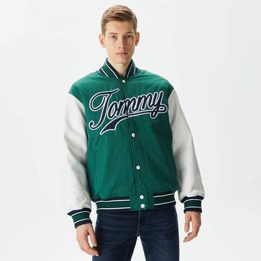  Tommy Jeans Letterman Erkek Yeşil Ceket