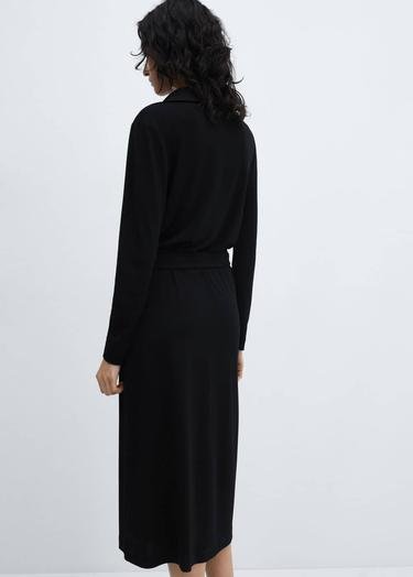  Mango Kadın Kemerli Gömlek Elbise Siyah