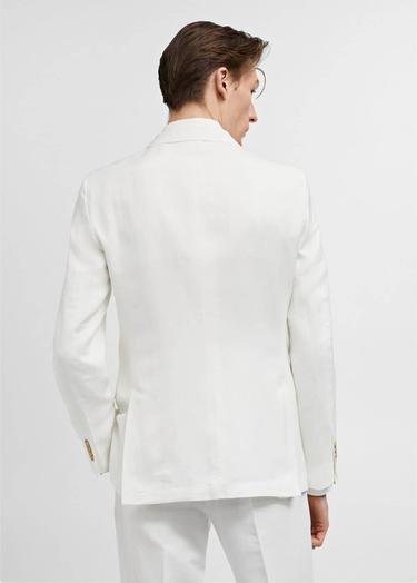  Mango Erkek Dar Kesim Pamuklu Keten Kumaş Blazer Ceket Beyaz