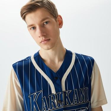  Karl Kani Trekking Block Pinstripe Baseball Shirt Erkek Mavi Gömlek