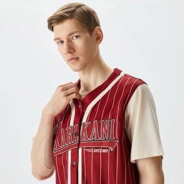  Karl Kani Trekking Block Pinstripe Baseball Shirt Erkek Kırmızı Gömlek