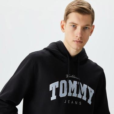  Tommy Jeans Reg Varsity Hoodie Erkek Siyah Sweatshirt