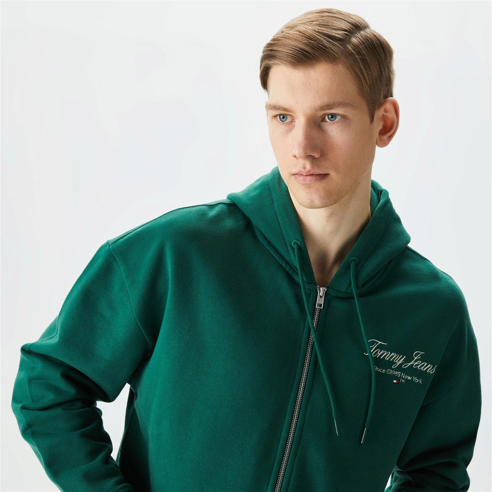 Tommy Jeans Relax Luxe Zip-Throughs Hoodie Erkek Yeşil Sweatshirt