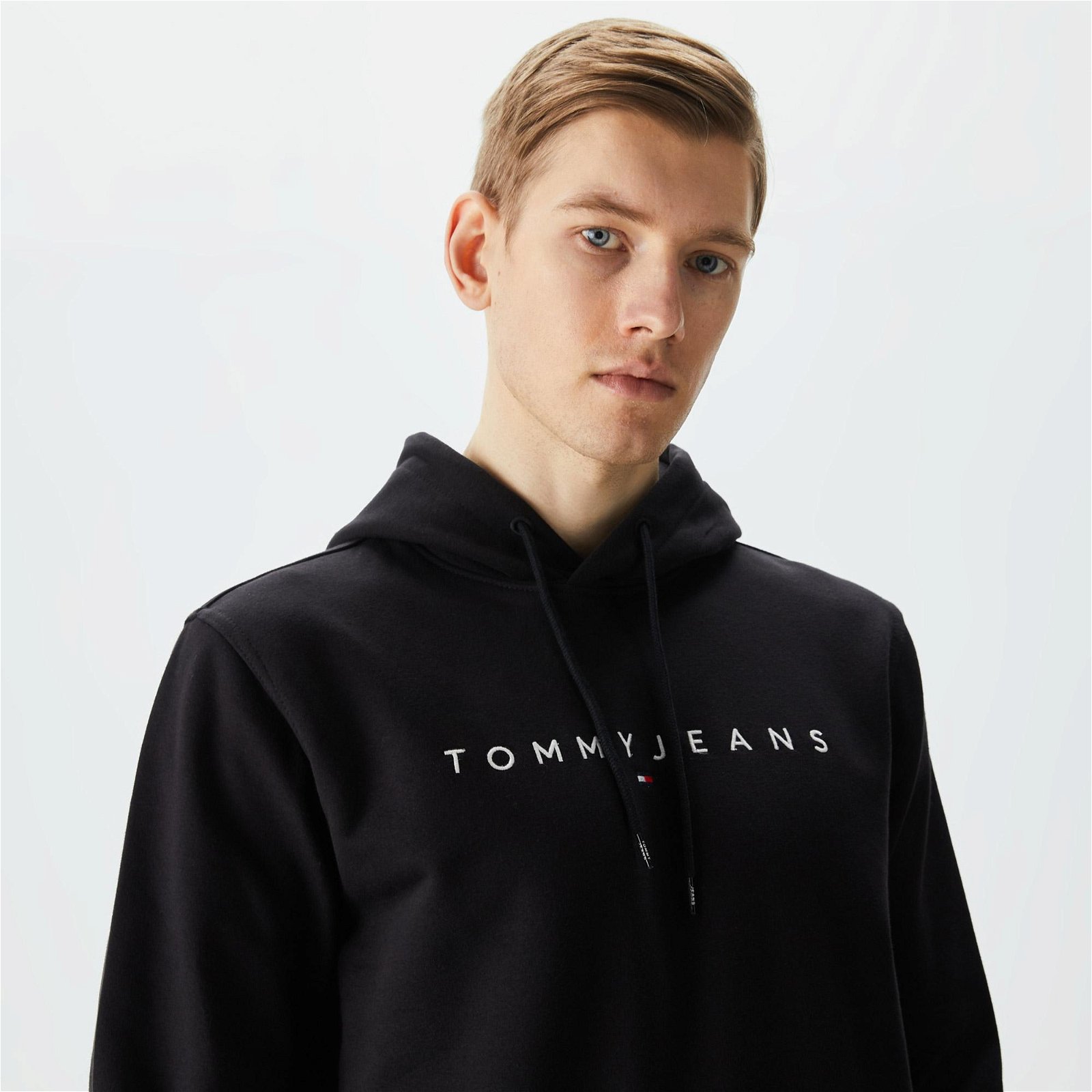 Tommy Jeans Reg Linear Logo Hoodie Erkek Siyah Sweatshirt