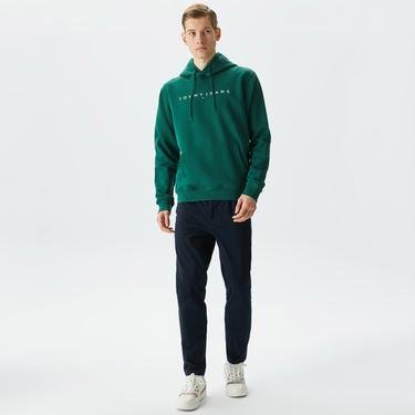  Tommy Jeans Reg Linear Logo Hoodie Erkek Yeşil Sweatshirt