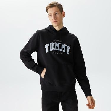  Tommy Jeans Reg Varsity Hoodie Erkek Siyah Sweatshirt
