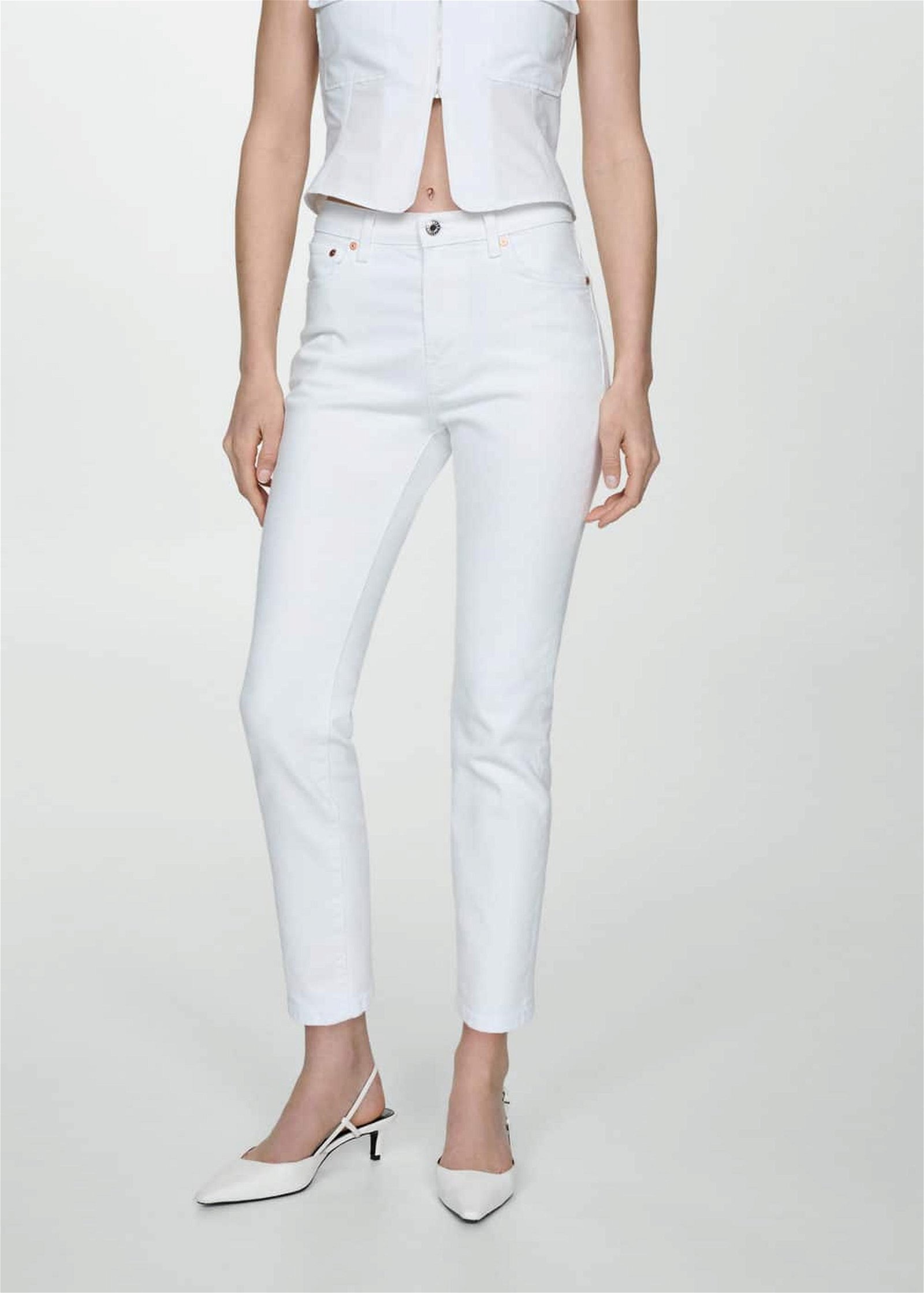 Mango Kadın Cropped Skinny Jean Beyaz