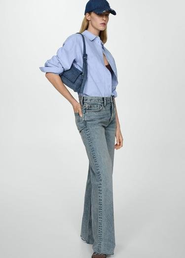  Mango Kadın Yüksek Belli Wideleg Jean Orta Vintage Mavi
