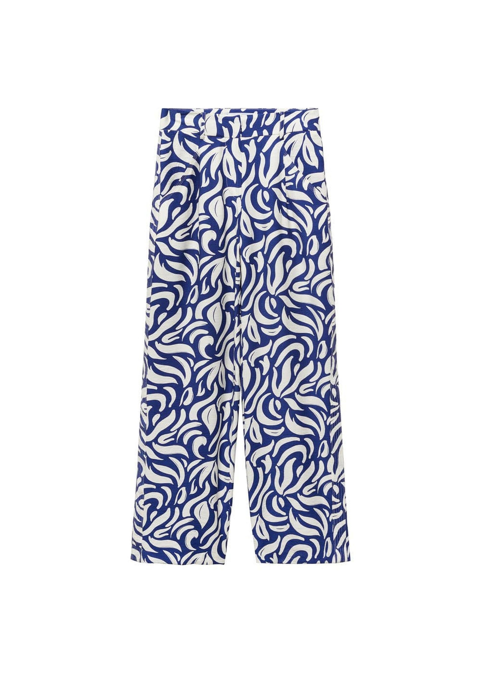 Mango Kadın Pensli Desenli Wideleg Pantolon Mürekkep Mavisi