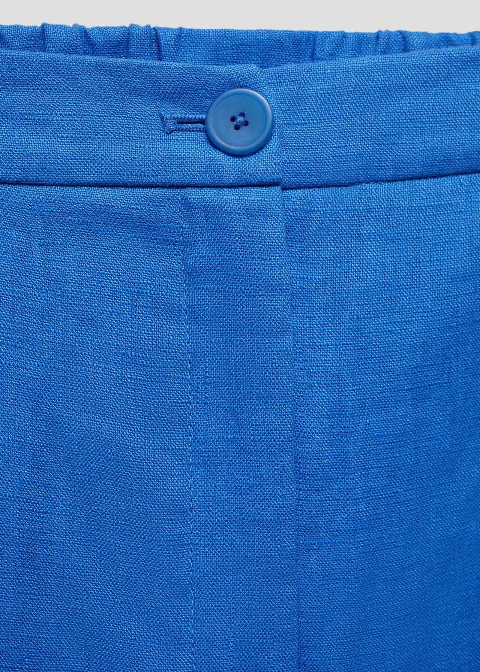 Mango Kadın %100 Keten Düz Kesim Pantolon Mürekkep Mavisi