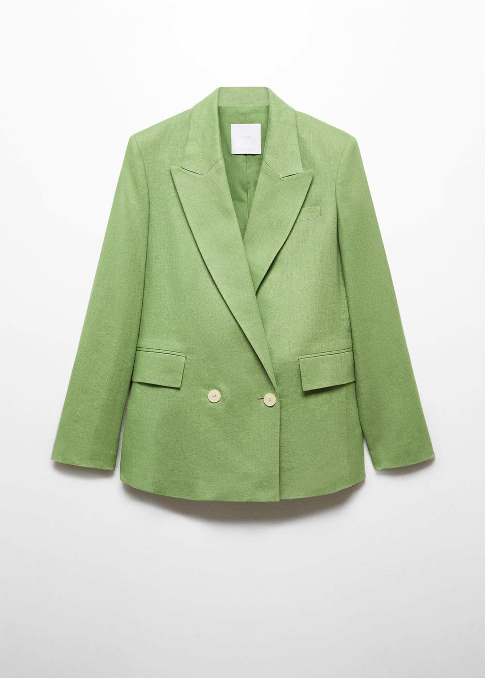 Mango Kadın %100 Keten Kumaş Blazer Ceket Yeşil