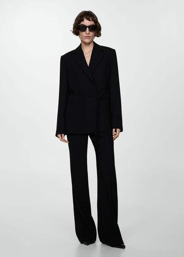  Mango Kadın Kemerli Blazer Ceket Siyah