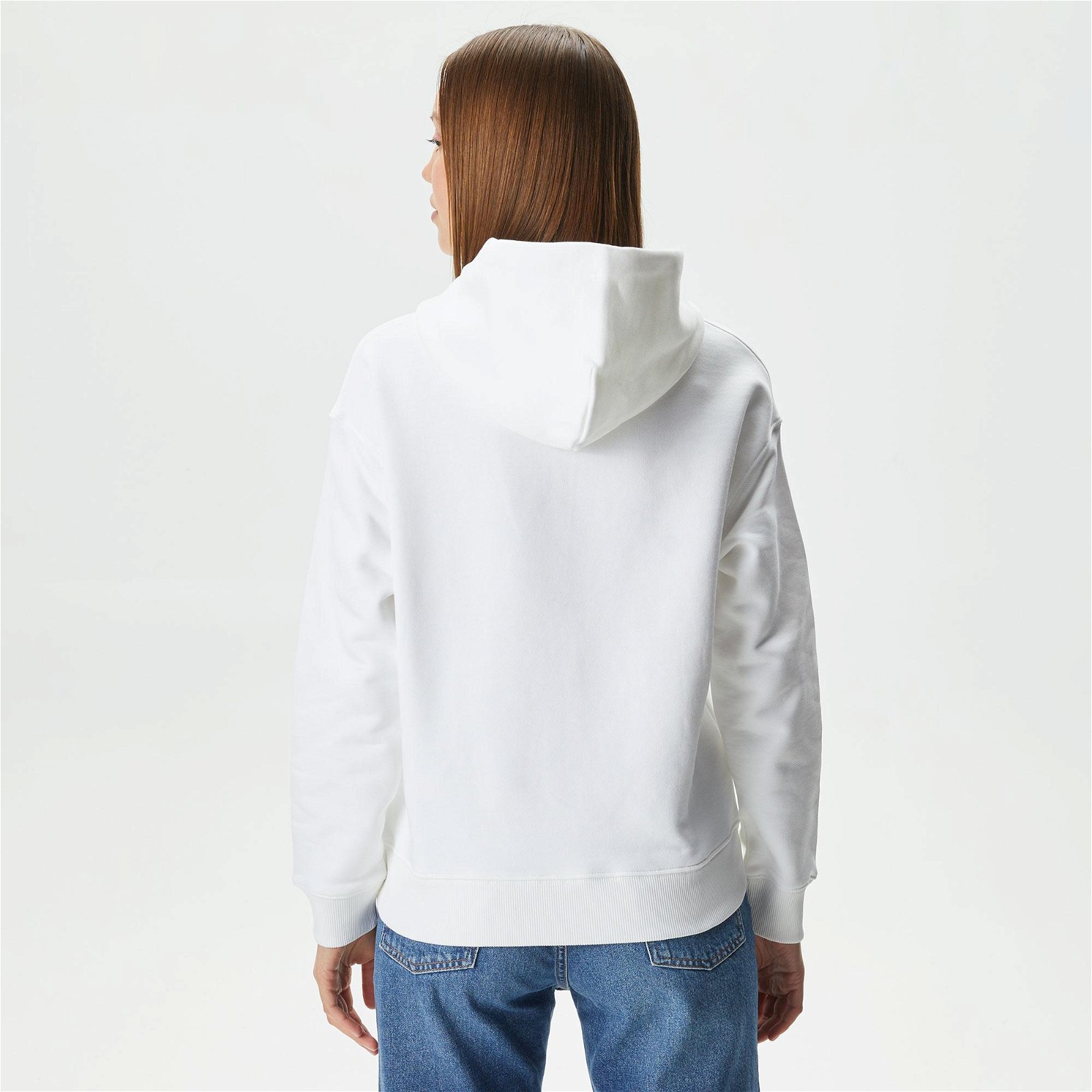 Tommy Jeans Badge Hoodie Kadın Beyaz Sweatshirt
