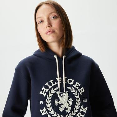  Tommy Hilfiger Reg Crest Hoodie Kadın Lacivert Sweatshirt