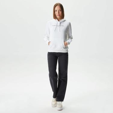  Tommy Jeans Reg Linear Hoodie Kadın Beyaz Sweatshirt