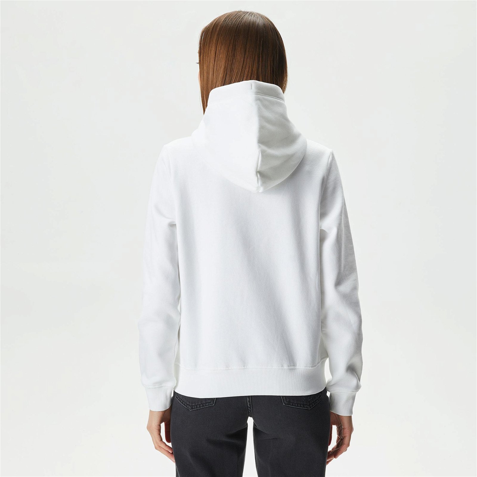 Tommy Jeans Reg Linear Hoodie Kadın Beyaz Sweatshirt