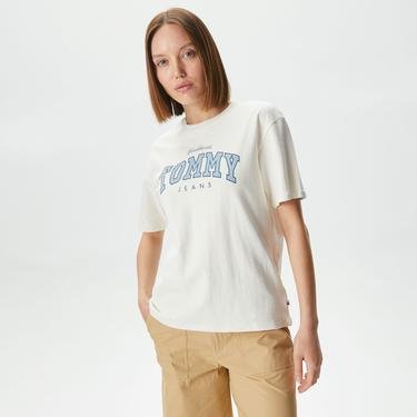  Tommy Jeans Relax Varsity Lux Kadın Beyaz T-Shirt