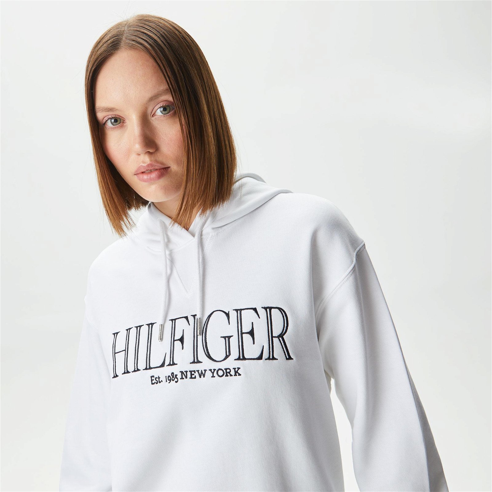 Tommy Hilfiger Reg Hoodie Kadın Beyaz Sweatshirt