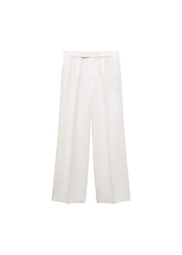  Mango Kadın Pilili Kumaş Pantolonu Beyaz