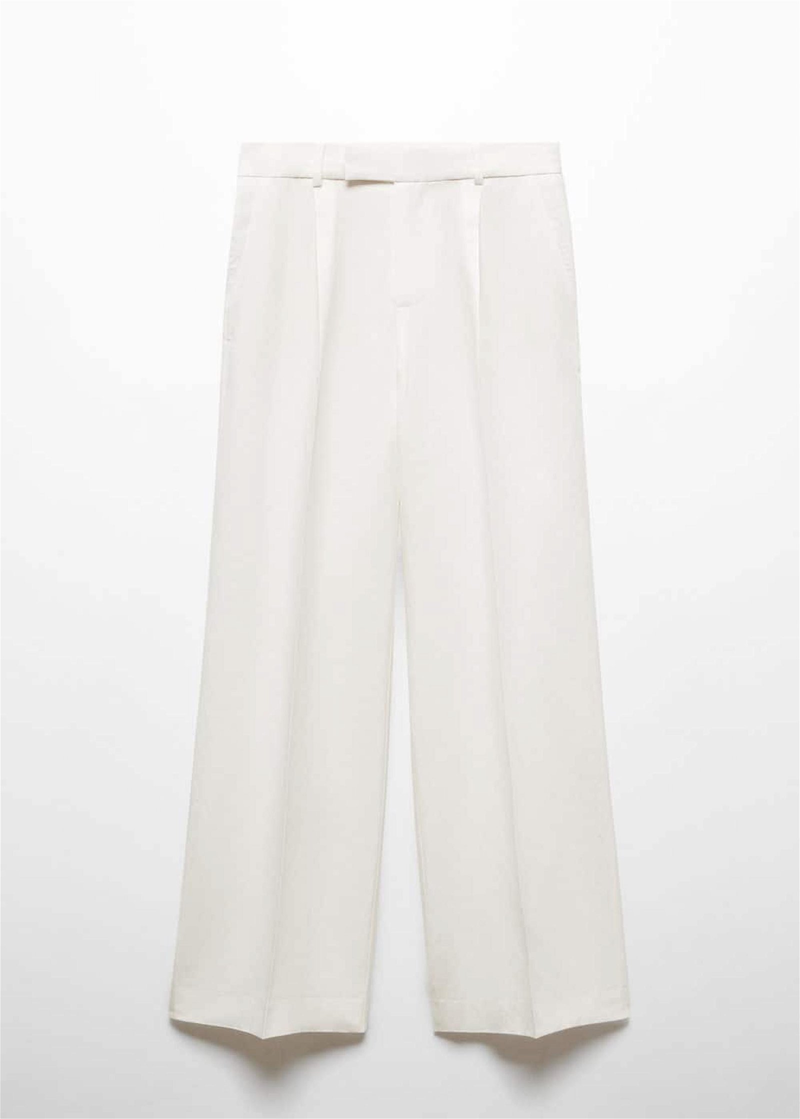Mango Kadın Pilili Kumaş Pantolonu Beyaz