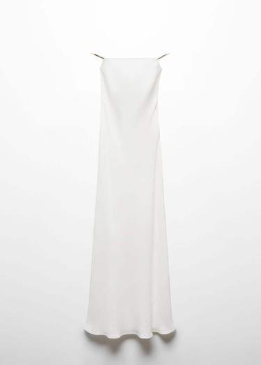  Mango Kadın Metalik Detaylı Askılı Elbise Beyaz