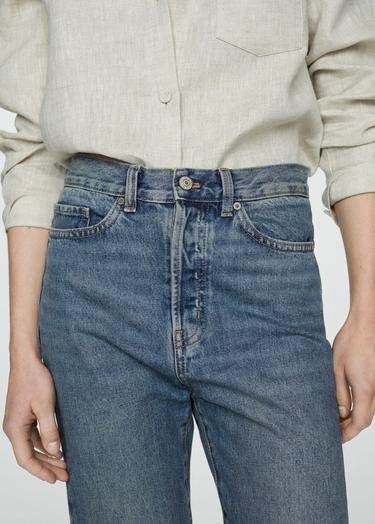  Mango Kadın Ön Dikişli Düz Kesim Jean Pantolon Koyu Vintage Mavi