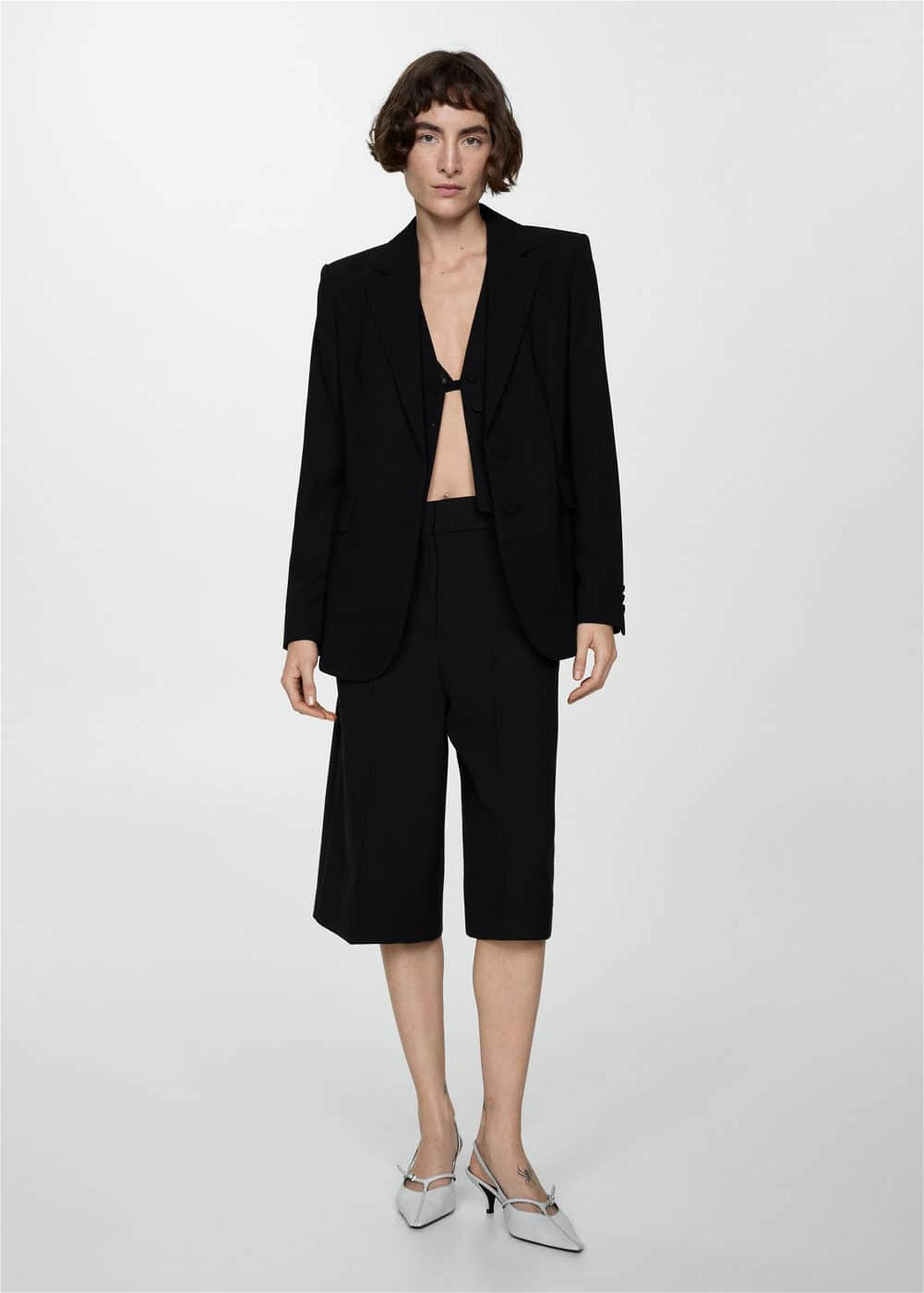 Mango Kadın Düz Kesim Kumaş Blazer Ceket Siyah