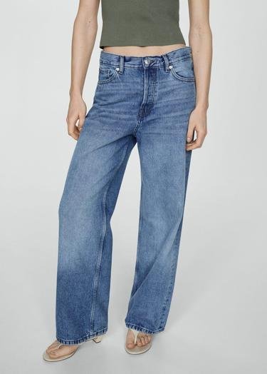  Mango Kadın Orta Bel Wideleg Jean Pantolon Donuk Mavi