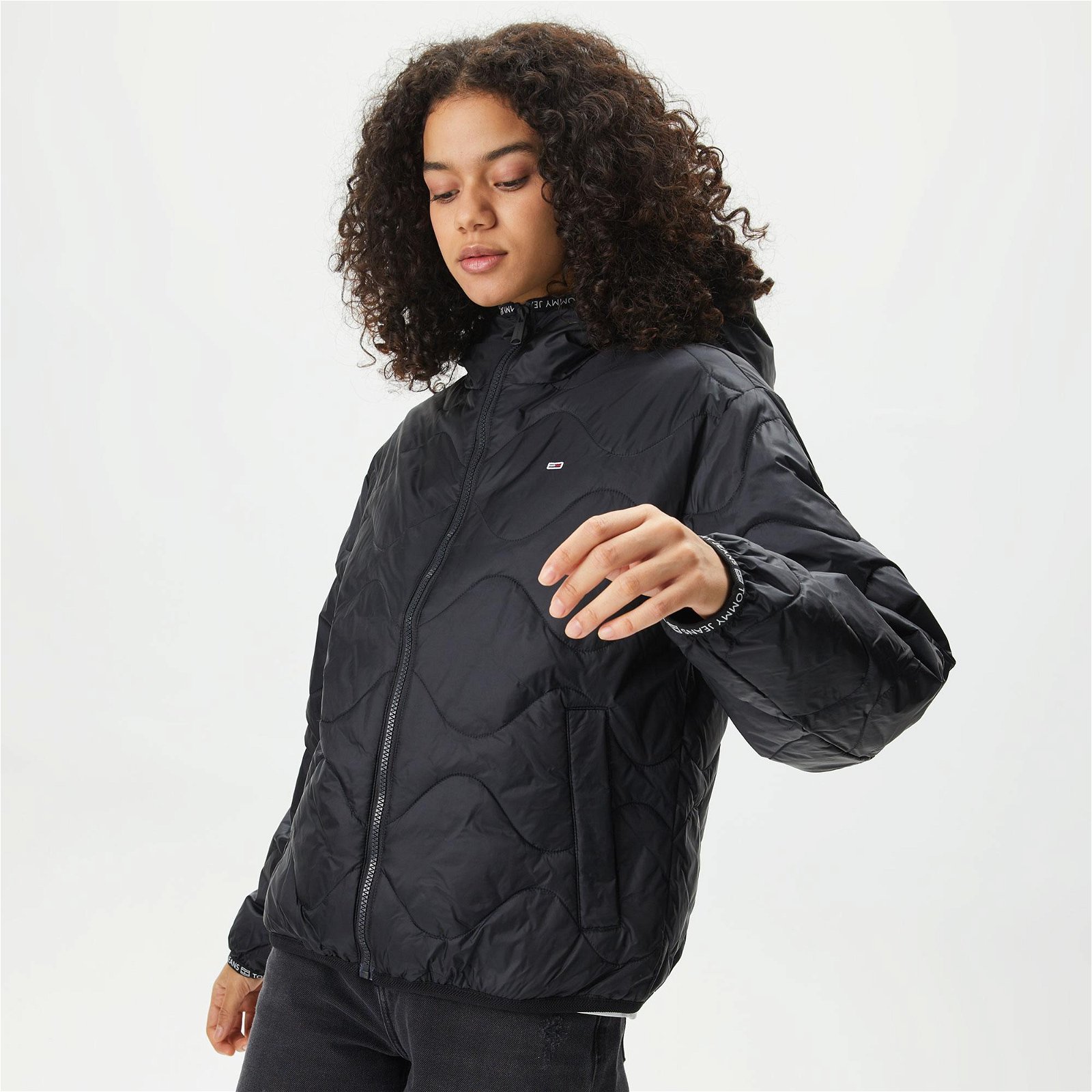 Tommy Jeans Quilted Tape Hoodffer Kadın Siyah Mont