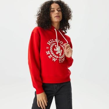  Tommy Hilfiger Reg Crest Hoodie Kadın Kırmızı Sweatshirt
