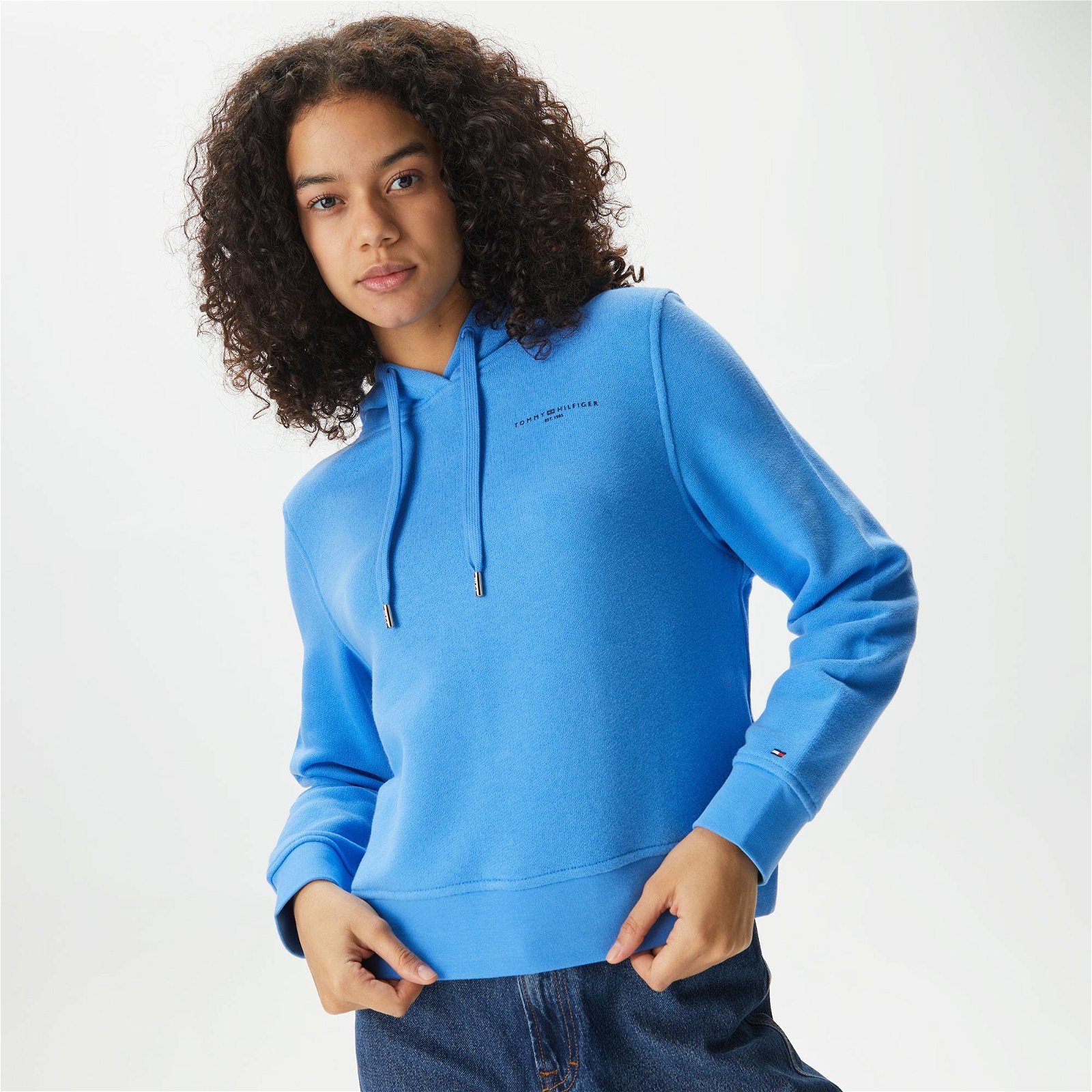 Tommy Hilfiger 1985 Relax Mini Logo Hoodie Kadın Mavi Sweatshirt