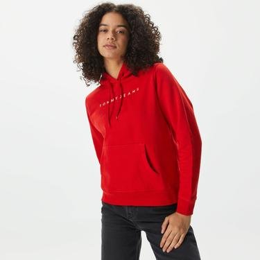  Tommy Jeans Reg Linear Hoodie Kadın Kırmızı Sweatshirt