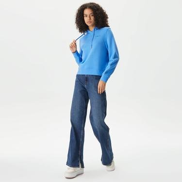  Tommy Hilfiger 1985 Relax Mini Logo Hoodie Kadın Mavi Sweatshirt